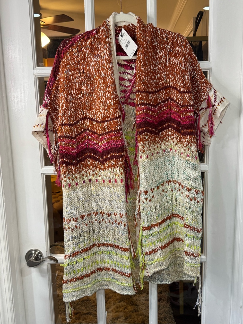 Free People Skies the Limit Cardigan/sweater/poncho Dessert Dream Fringe Boho - Picture 5 of 13